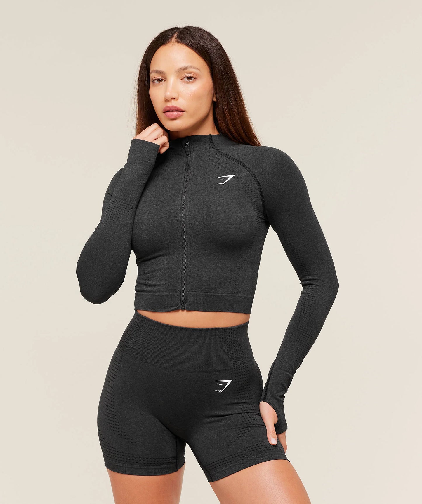 Gymshark Vital Seamless Midi Zip 2.0 Pullover - Black Marl