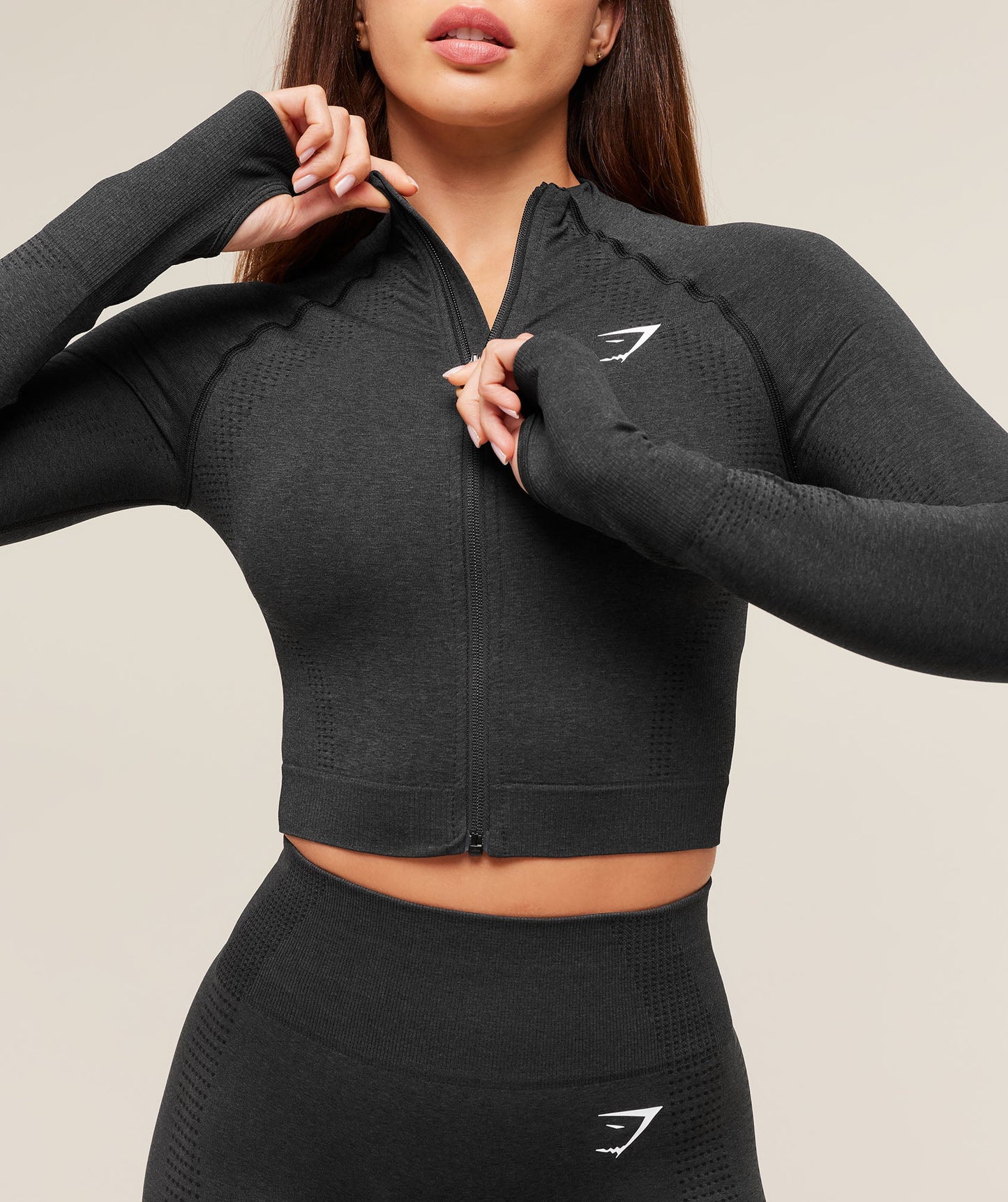 Gymshark Vital Seamless Midi Zip 2.0 Pullover - Black Marl